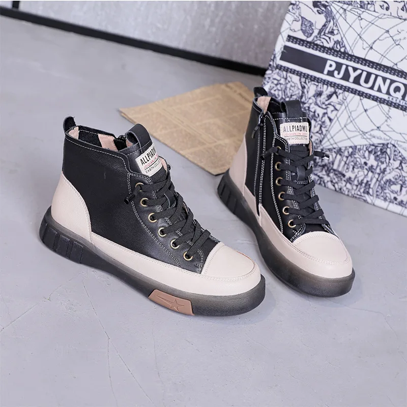 

Ankle Boots cows Leather women Flat platform Short Boots Ladies shoes fashion Autumn winter boots for women 2021, Grey brown