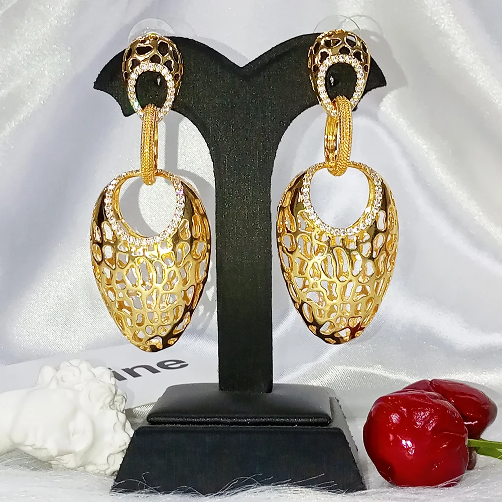 

Zircon shining African party earrings for women 18K drop gold earrings designs for girls sexy wedding jewelry accessoires E391
