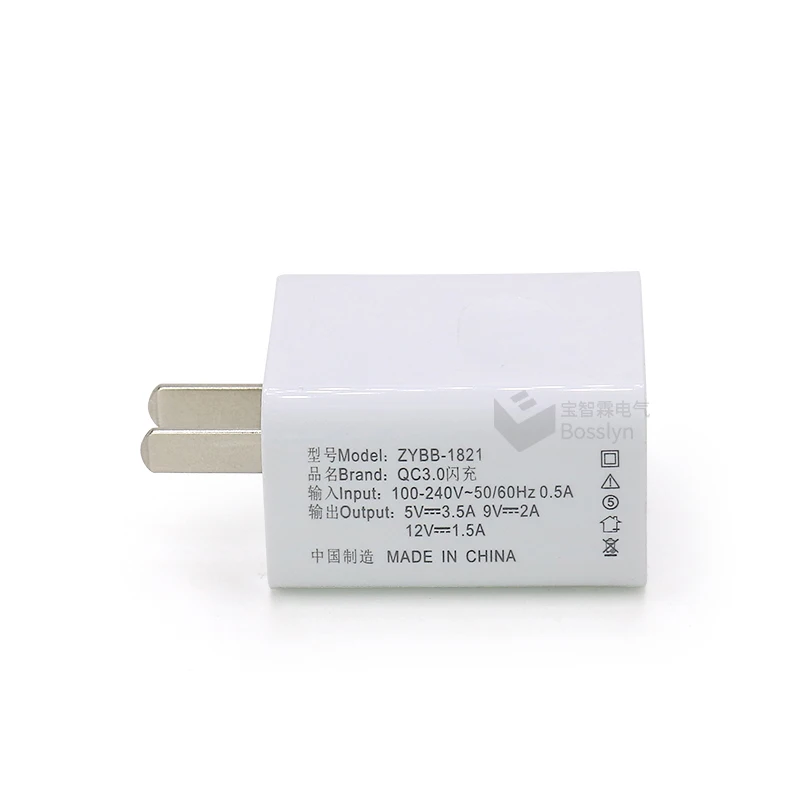 

Made in China Android Mobile Charger Fast Charging 5V3A/9V2A/12V1.5A Quick Charger 3.0, White