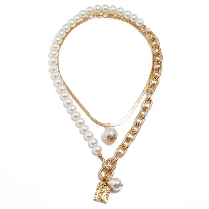 

Wholesale baroque women multi layers alloy pearl charm necklace jewelry