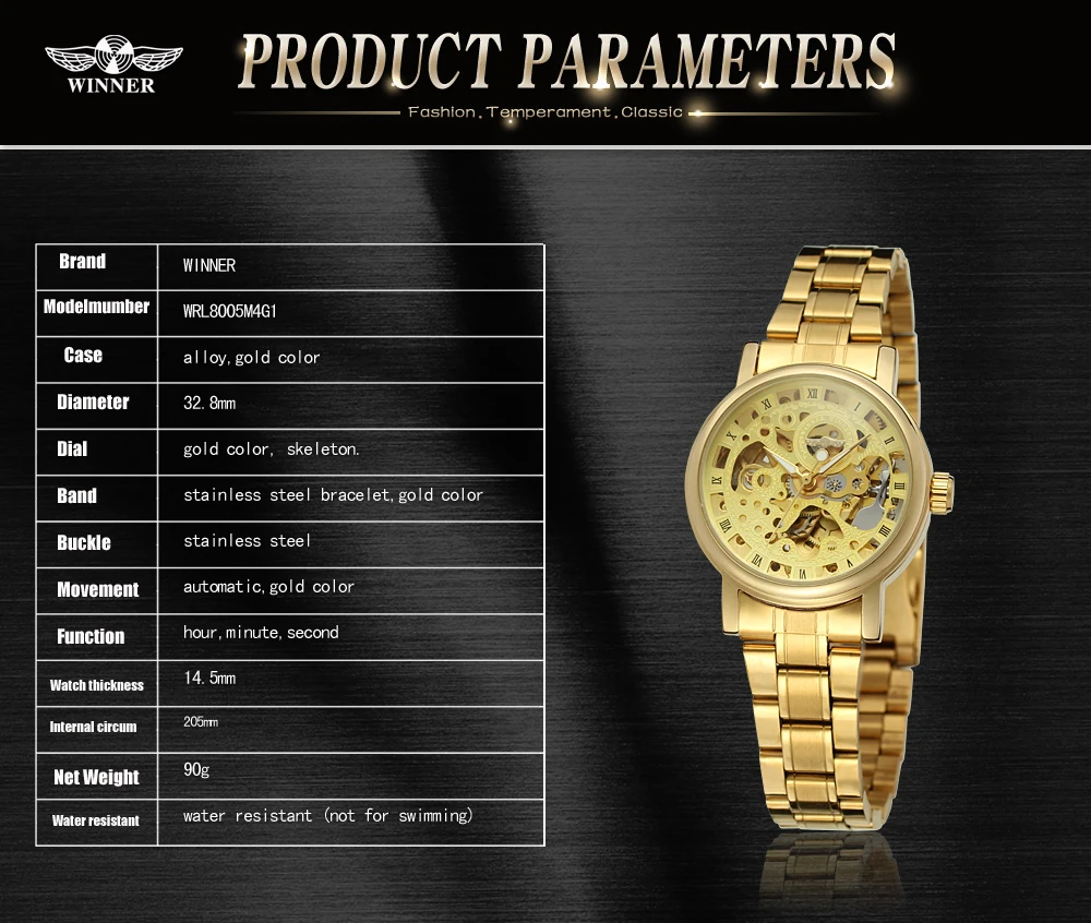 T-WINNER  hot sale automatic mechanical women watches skeleton stainless steel ladies watches