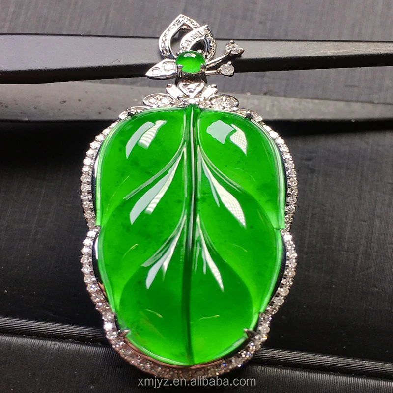 

18K Gold Diamond Pendant A Grade Jadeite Ruyi Guanyin White Gold Green Purple Jade Buddha Pendant Necklace