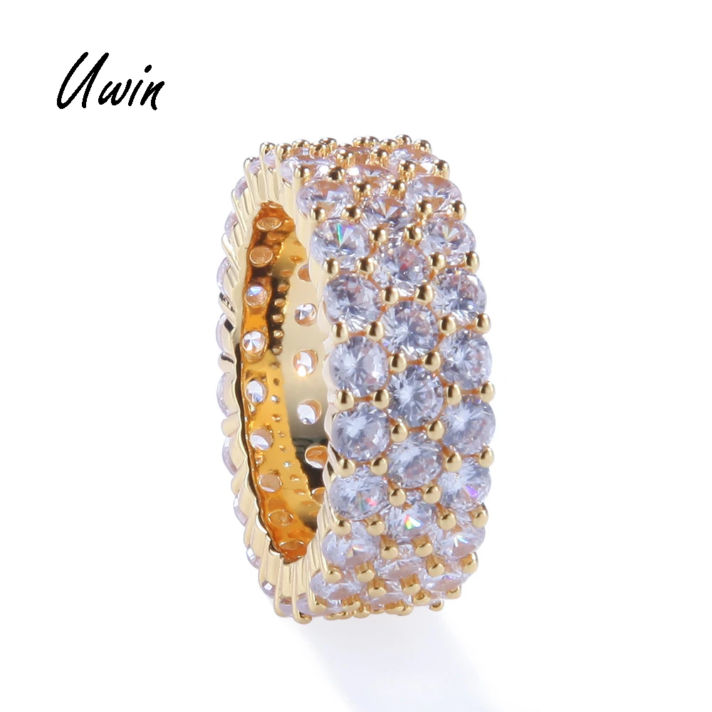 

UWIN Iced Out 3 Times CZ Tennis Ring Zirconia Bling Men Women Jewelry Hip Hop Gift