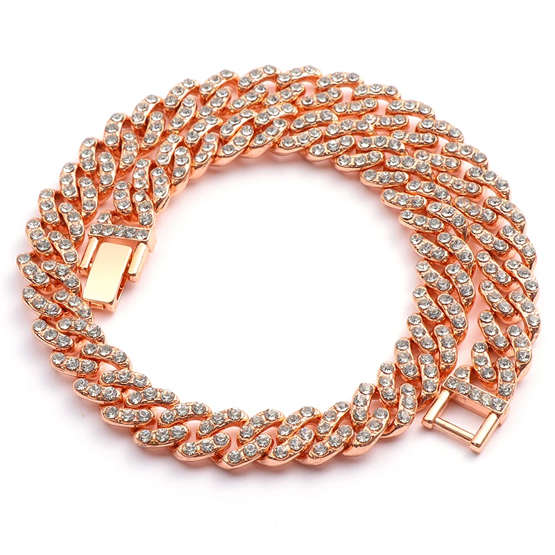 

Idun Best Selling Jewelry Micro Pave CZ Zircon Cuban Chain Necklace Punk Rose Gold Rhinestone Crystal Miami Cuban Chain Necklace