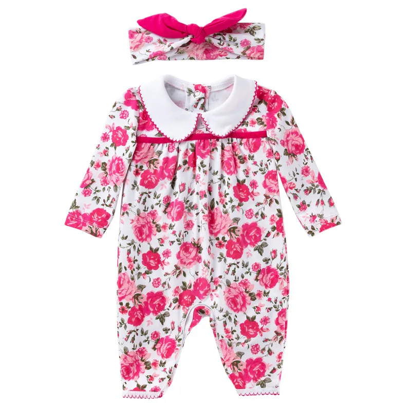 

Spring and Autumn Baby Clothing New Rose Long Sleeve One-Piece 0-2 Years Old Baby Girl Jumpsuit Romper 2-Piece Set, Picture