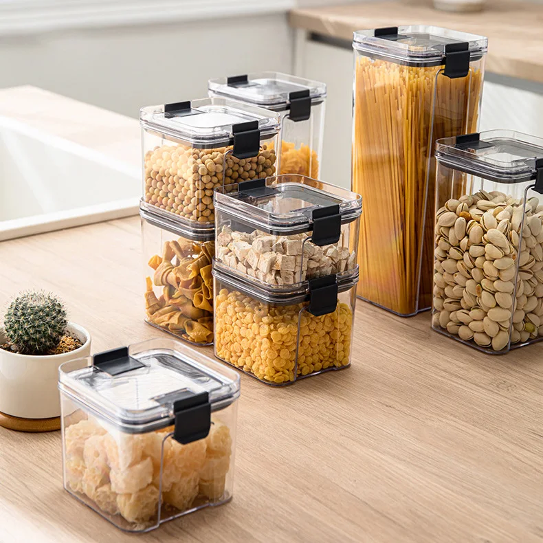 

Eco Food Grade Transparent Plastic Cans Sealed Jar Sugar Coffee Tea Tank Airtight Storage Canisters Sets for Kitchen Counter