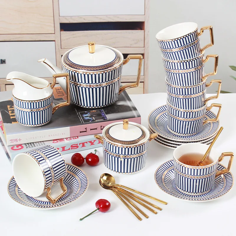 

European High-Grade Bone China Coffee Cup Set Ceramic Teapot +Sugar Bowl + Plate Coffee Milk Kettle Pot Mug Cute Xmas Gift