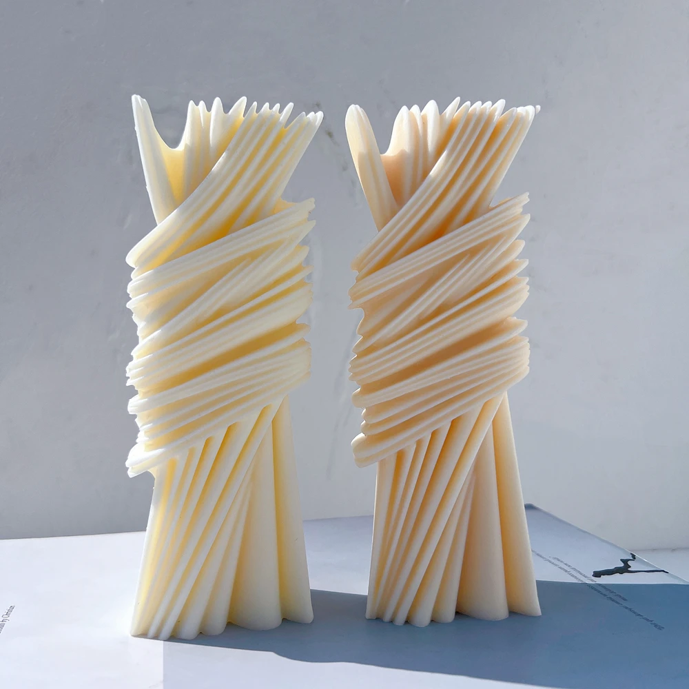 Geometric Pillar Candle Mold Abstract Silicone Mould Decorative Striped Soy Wax Mold