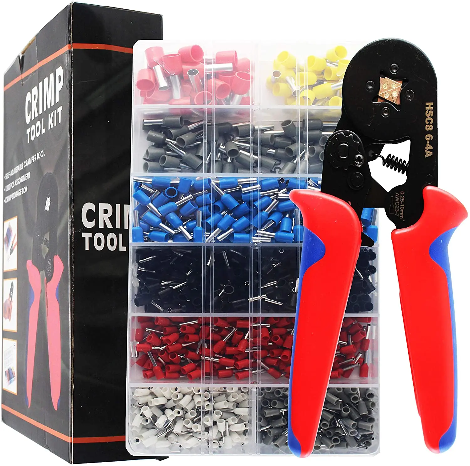 0.25-10m㎡ AWG23-7 Ferrule Crimping Tool Kit Crimper Plier w/1200pcs P7R9 