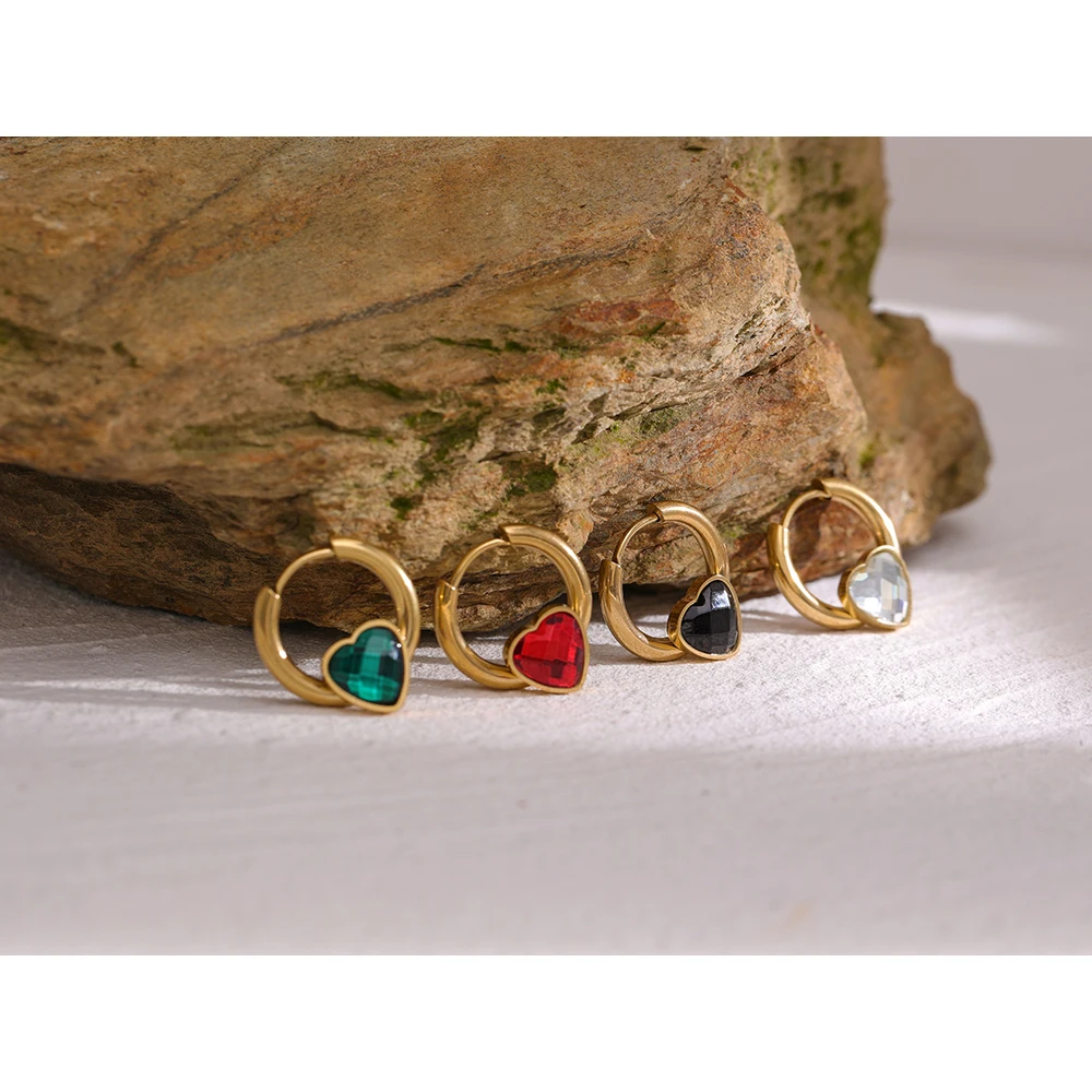 

JINYOU 465 Romantic Exquisite Cubic Zirconia Earrings Women Jewelry Stainless Steel Heart Hoop Earrings