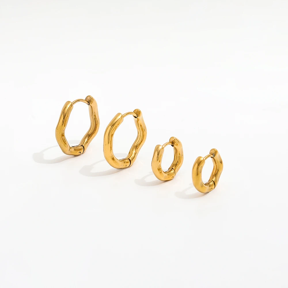 

New Trendy Earring 18K Gold Plated Irregular Bend Waved Simple Hoop Earrings for Women Stainless Steel Jewelry Wholesale