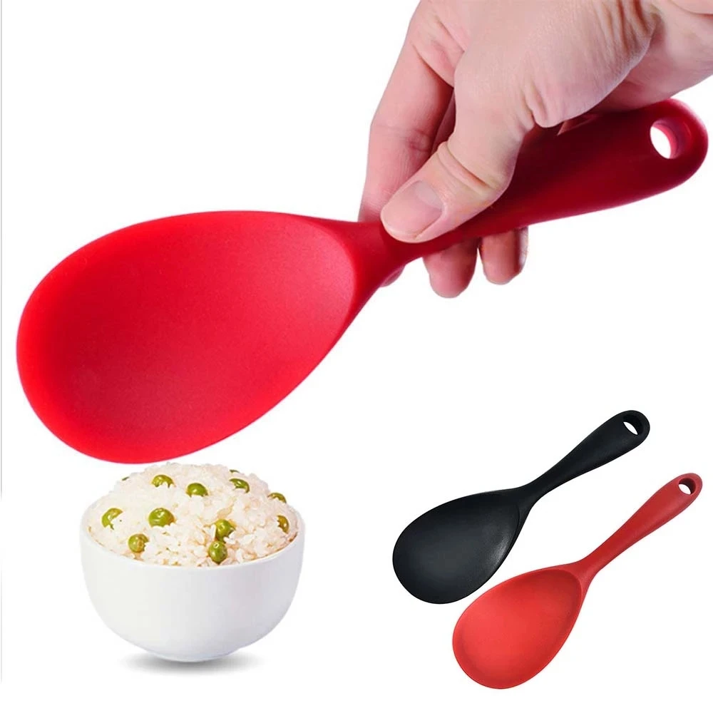 

Free Shipping long handle rice spoon food grade silicone heat resistant non-stick rice spoon kitchen accessories