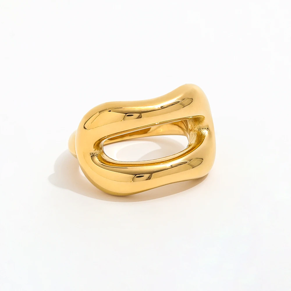 High End 18K Plain Gold Lip Stylish Chunky Rings Double Layer Stainless Steel Trendy Simple Gold Plated Jewelry