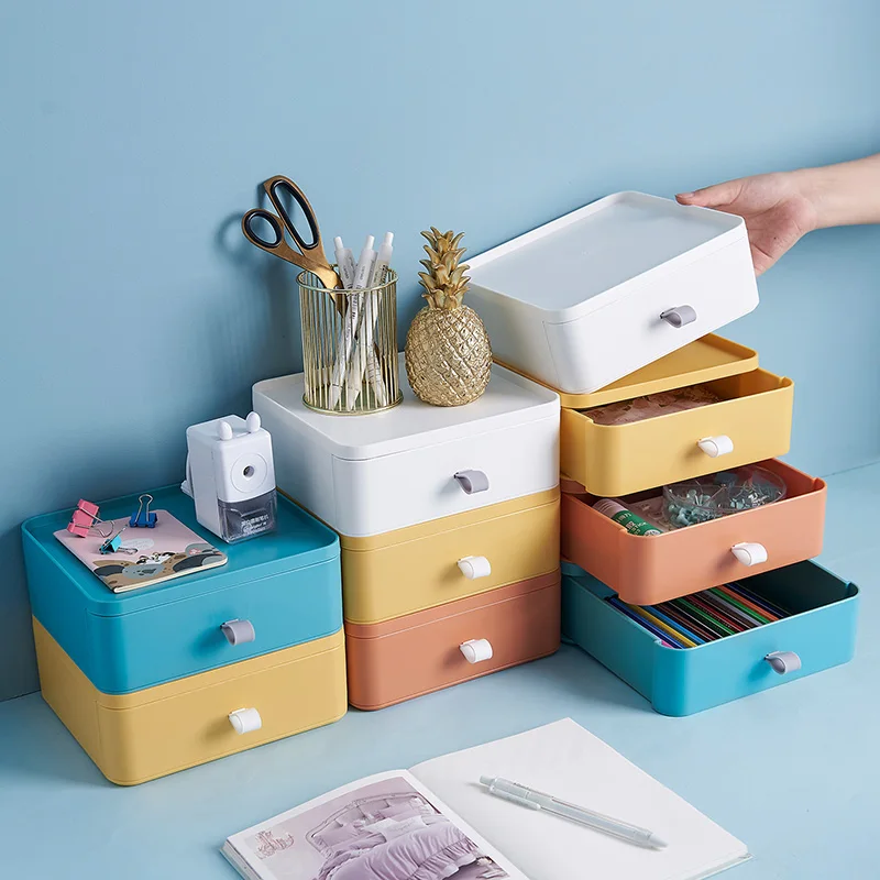 

stackable desktop stationery colorful plastic drawer storage box office container organizer