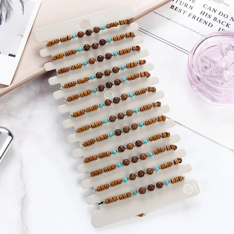 

Fashion Vintage Wooden Beads Bracelet set Adjustable hand-woven lucky Brown wooden beads bracelets