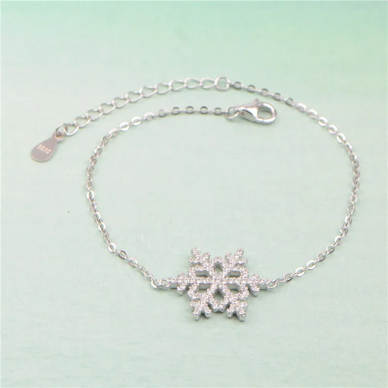 

Christmas gift s925 silver zircon snowflakes bracelet snowflakes jewelry charm bracelet
