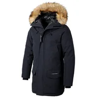 

Wholesale winter custom duck goose jackets parkas men black homme polyester parka jacket with fur hood