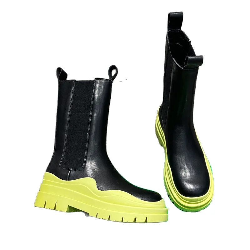 

Feiton 2021 new arrivals genuine leather thick soled CHELSEA women's white waterproof rain boots, Customized color
