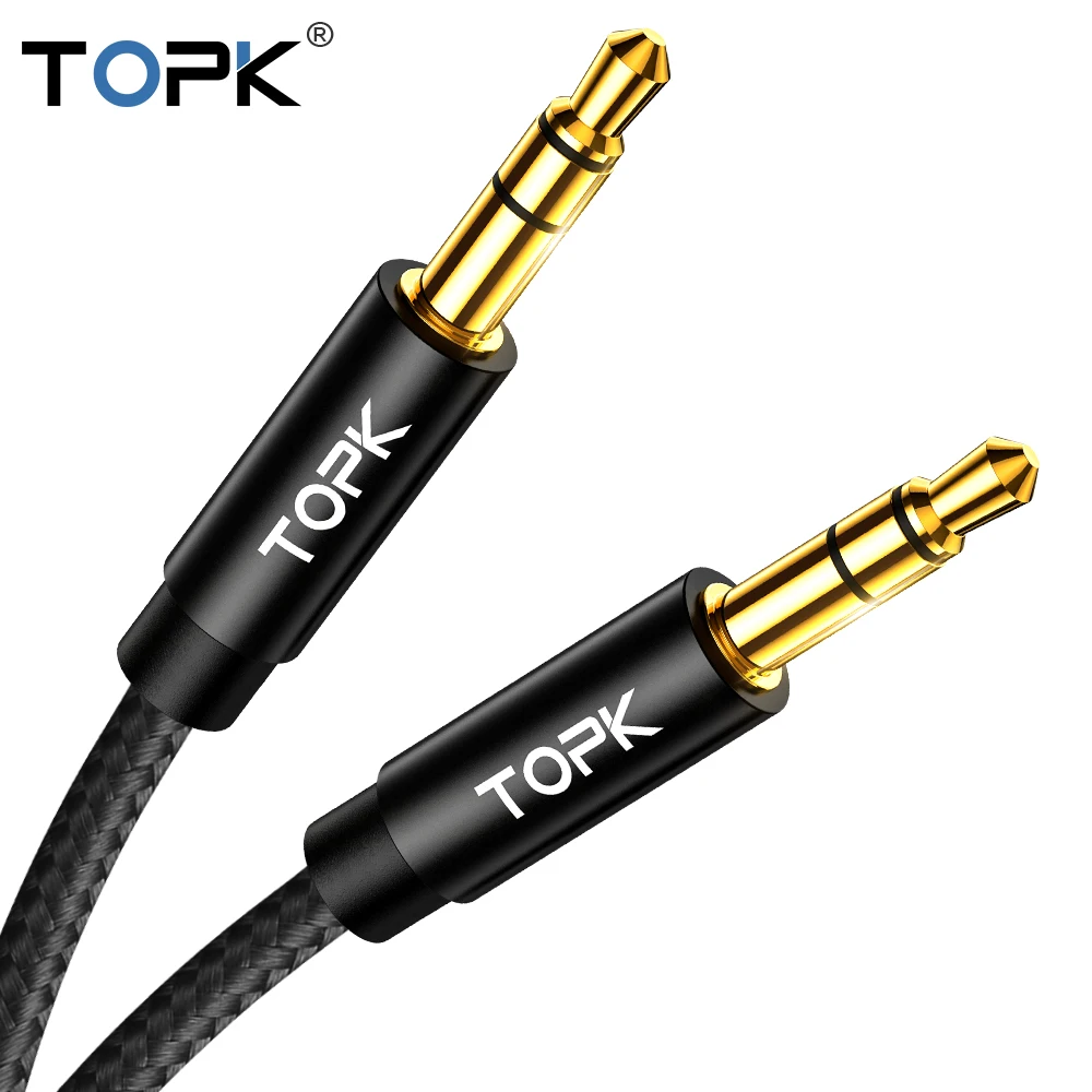 

Free Shipping TOPK 3.5mm Headphone Stereo Gold Plated Male To Male Aux Audio Cable, Black / grey