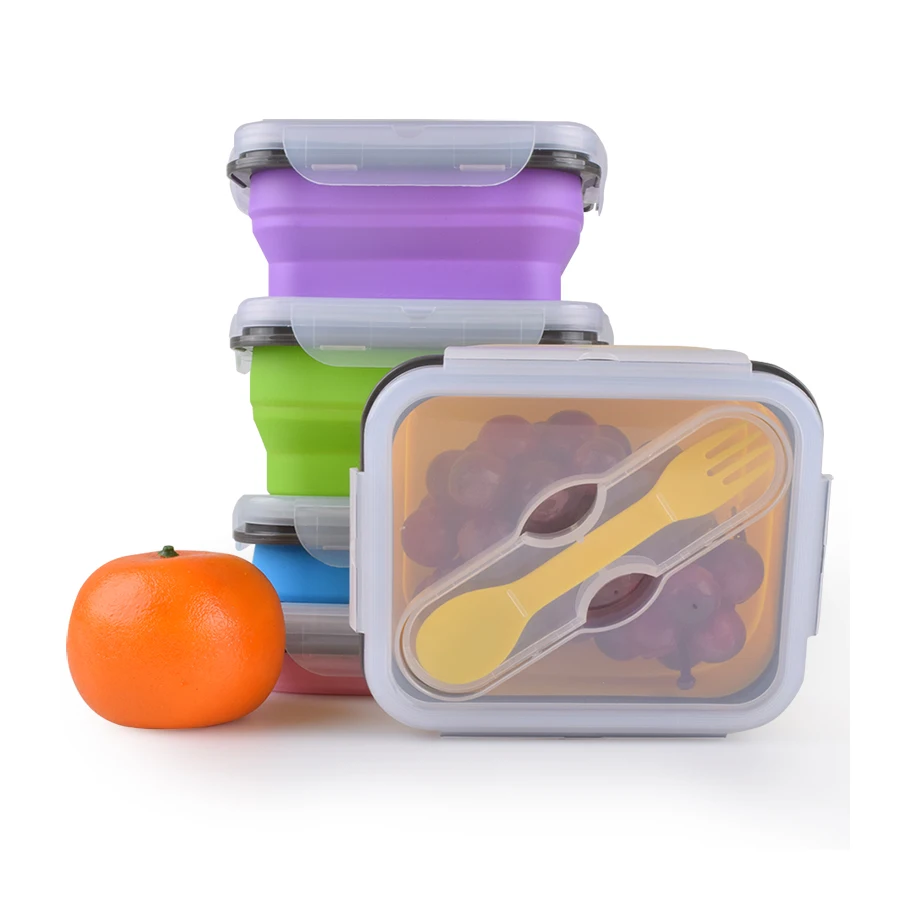 

1 Compartment Biodegradable Eco Collapsible Food Meal Prep Container Lunchbox Silicone Bento Tiffin Kids Lunch Storage Box, Purple/orange/yellow/blue/green/pink/red