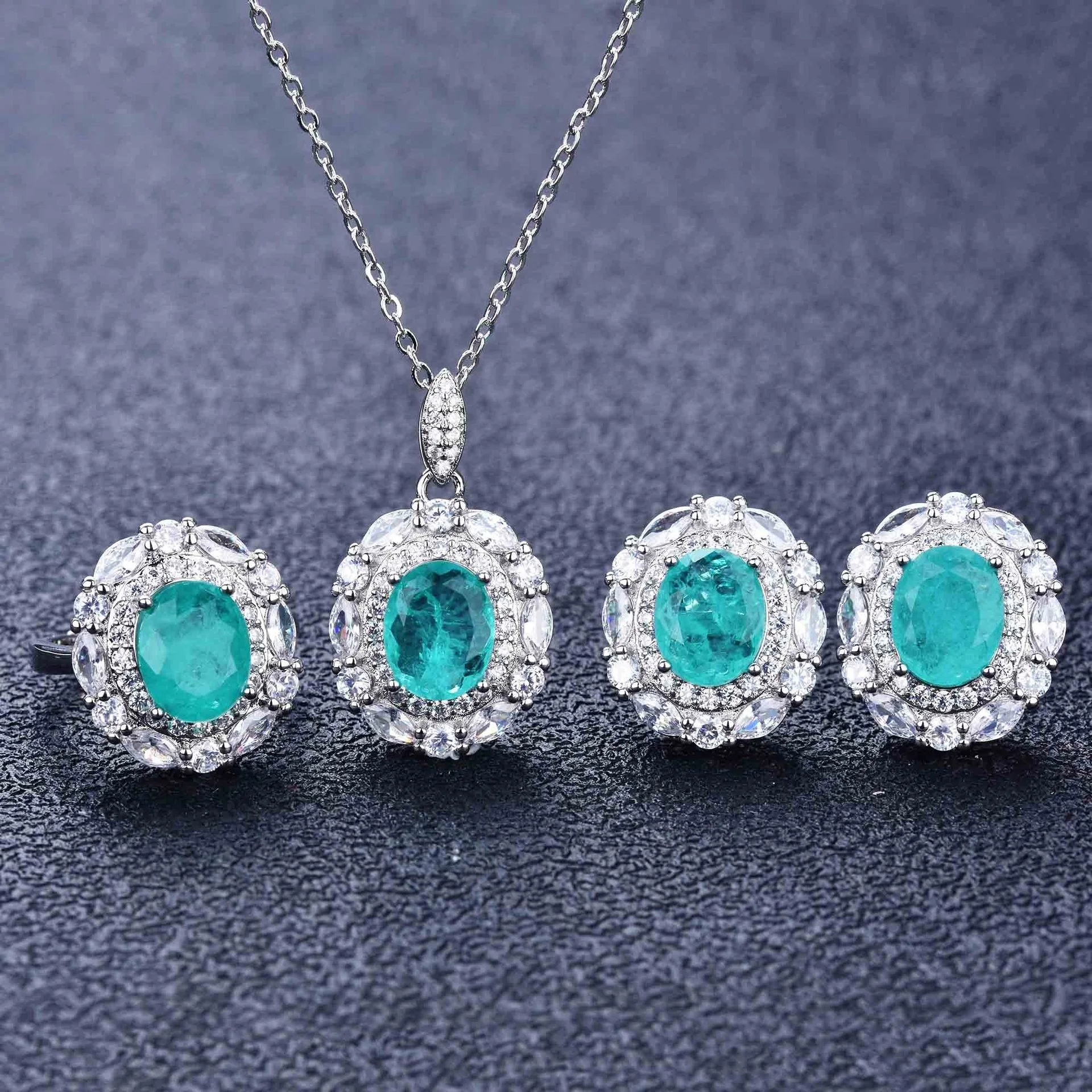 

Luxury Paraiba Tourmaline Gemstone Earrings/Pendant/Necklace/Ring Jewelry Set for Women Wedding Jewelry set, Picture shows
