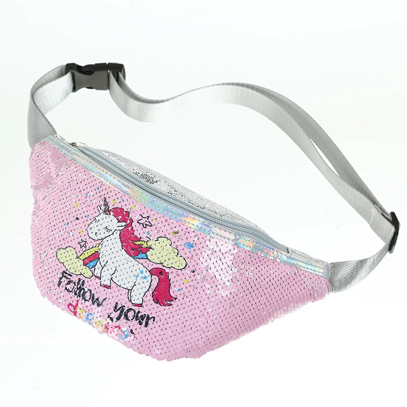 

RTS sequin unicorn girls wallet fashion children waist bags kids purses handbag, As picture show