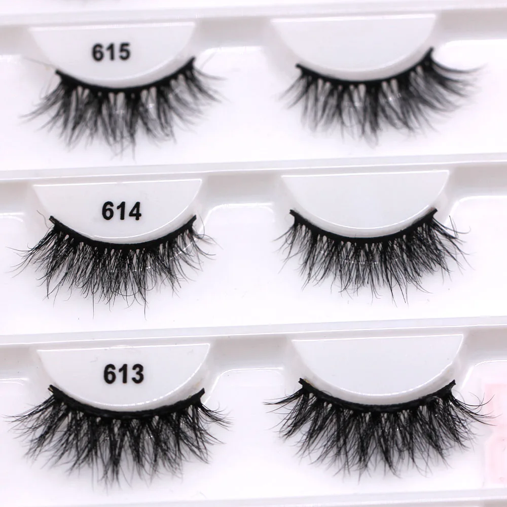 

614-12 New arrival private label natural long full strip eyelashes short 12mm lashes 3d mink eyelash vendors