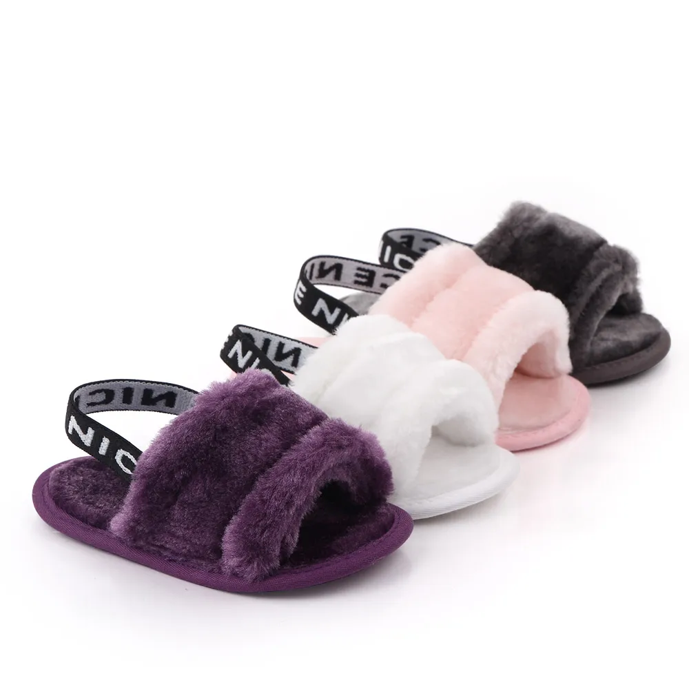 

Hot selling plush design indoor baby slippers sandals for boys and girls, Beige/black/pink/white/purple/grey