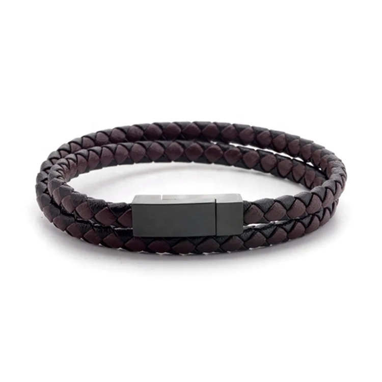 

Wholesale Clasps Custom Brown Leather Braided Bracelet Double Layers Bracelet Men Jewelry Gifts, Multi-colors