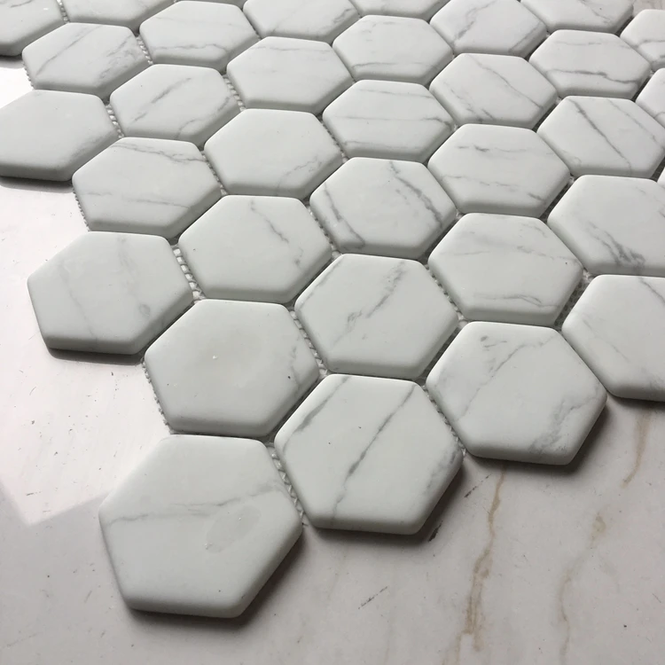BIANCO CARARRA 48Hexagon Recycled Glass Mosaic Floor and Wall Tiles Foshan Manufactured