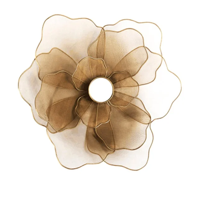 

Factory Cheap Gold Iron Gauze 3D Bloom Flower Wall Hanging Arts Decoration