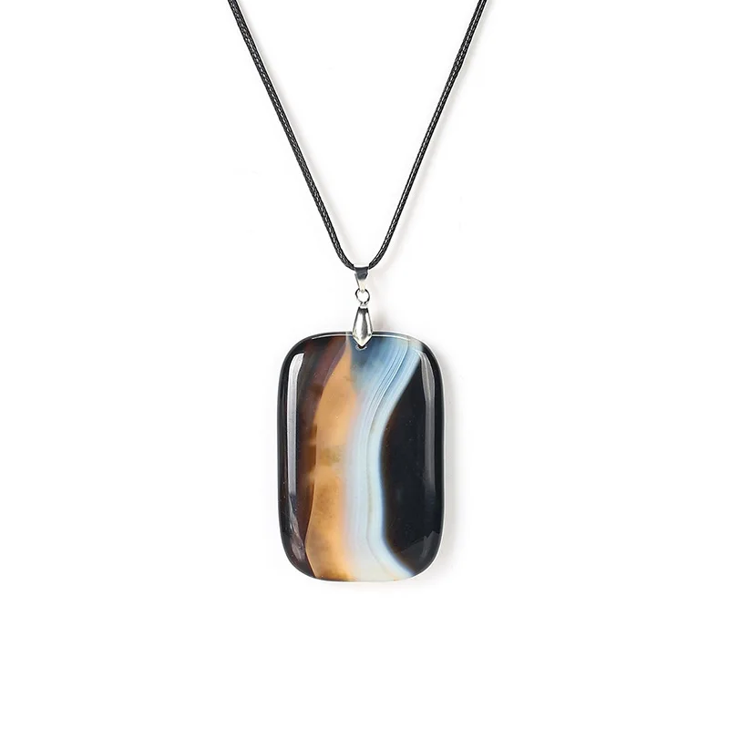 

Popular Square Black Agate Stone Natural Birth Stone Men Women Pendant Necklace