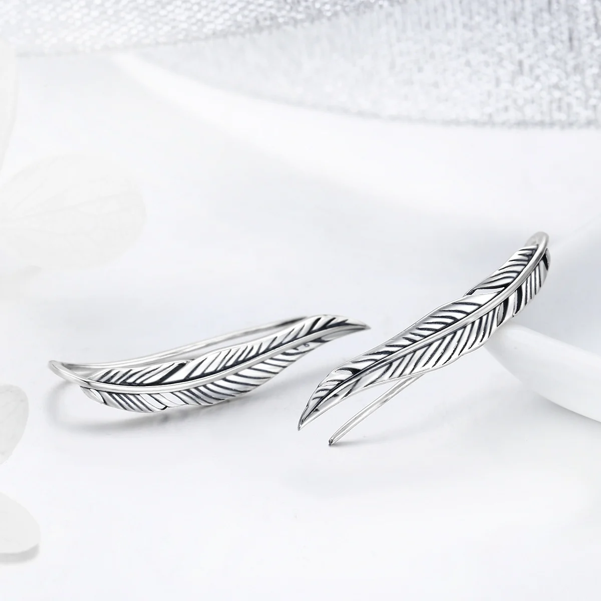 

Vintage Feather Wings Cuff 925 Sterling Silver Drop Earring for Women