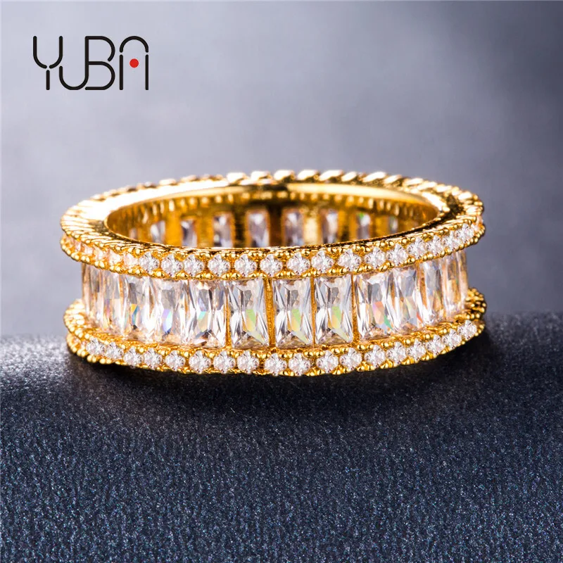 

New Arrival Luxury Bling 3 Rows Cubic Zircon Finger Rings Fashion Full Square Diamond Wedding Rings For Women Men