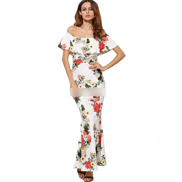 

Hot Wholesale Slash Neck Short Sleeve Layered Ruffle Off Shoulder Evening Party Plus Size Dress for Women