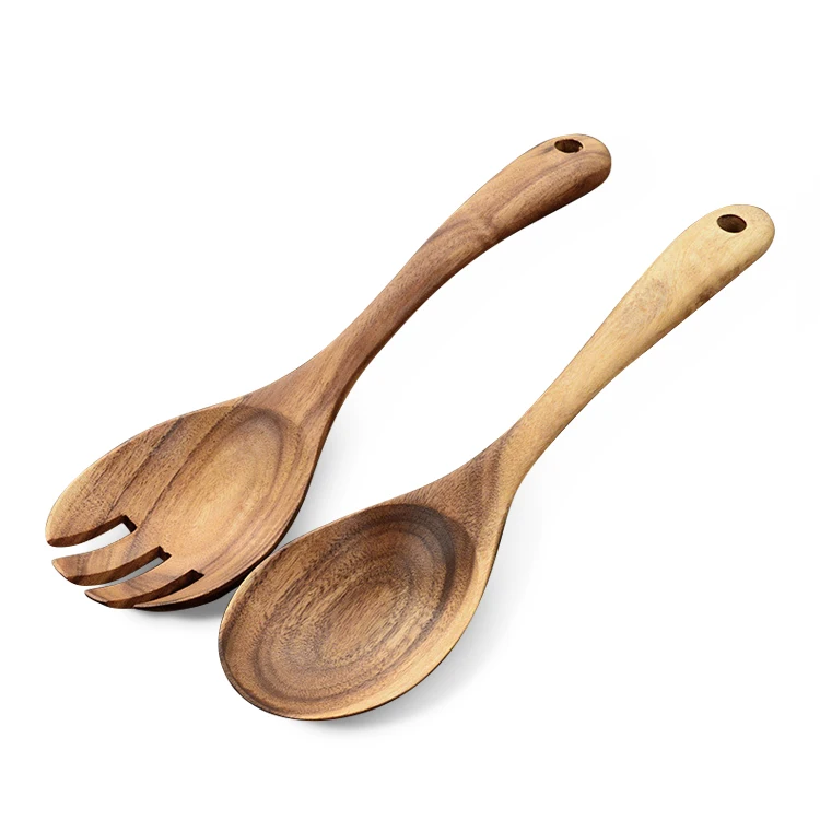 

Kitchen Tools Salad Serving Utensils Wood Cooking Spoon Fork Set, Salad serving spoon fork set