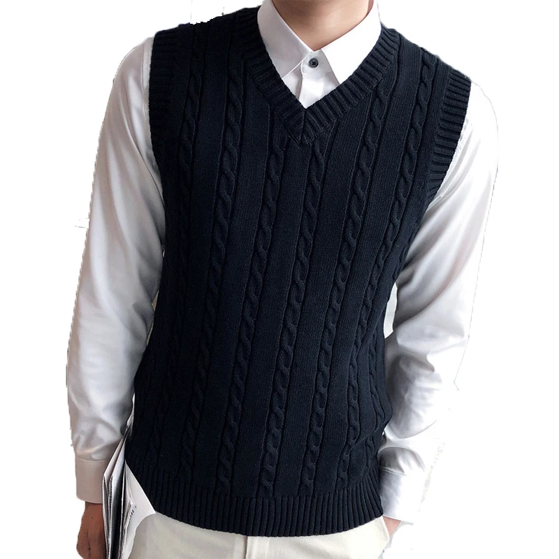 

winter Business work wear men's oversize V-neck sweater vest men thickened twist solid color woolen knit pullover jumper