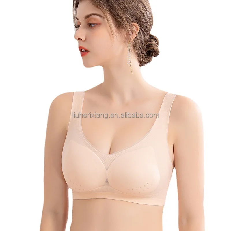 

New breathable hole cup super thin ice silk underwear women without trace without underwire gather comfortable nude bra women