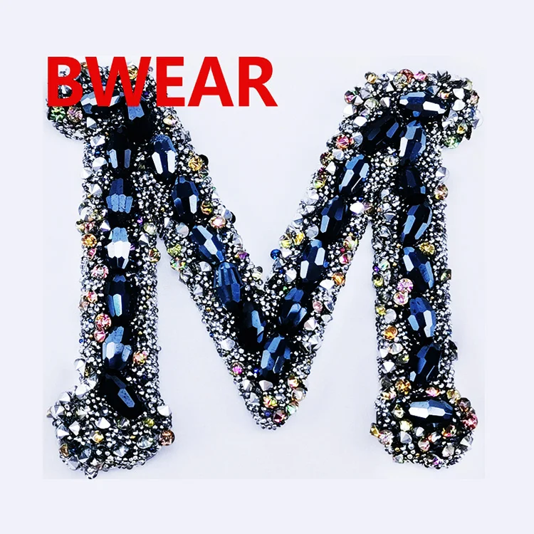 

Wholesale Fashion Beaded Crystal Fabric Rhinestone Letter Appliques,Iron On Rhinestone Letters, Color
