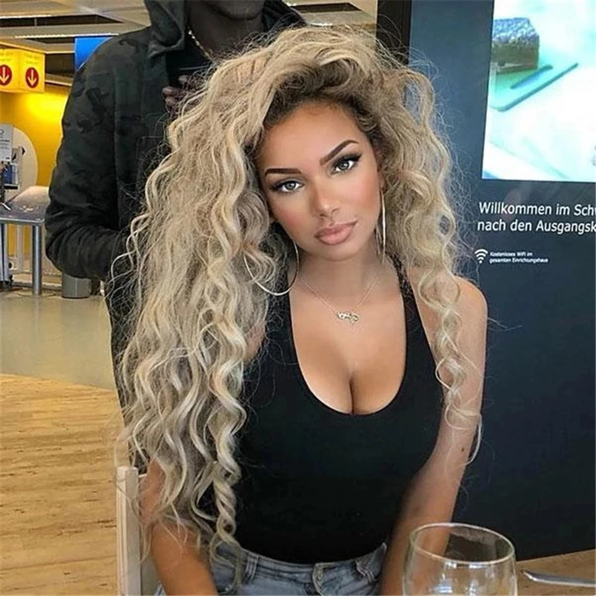 

Lace Front Wig Synthetic Deep Wave Curly Synthetic Lace Front Wig Blonde Pink 22 Color 30 Inch Hair Wigs For Women Cosplay