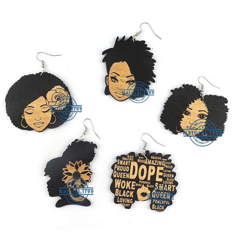 

2022 Unique Black Women Black Girl Earring Wooden Women african