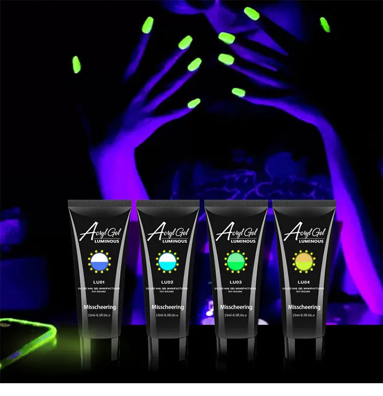 

15ml Fluorescent Neon Effect Quick Building Poly Nail Extension Gel Soak Off Luminous UV LED Gel Polish, 8 colors optional