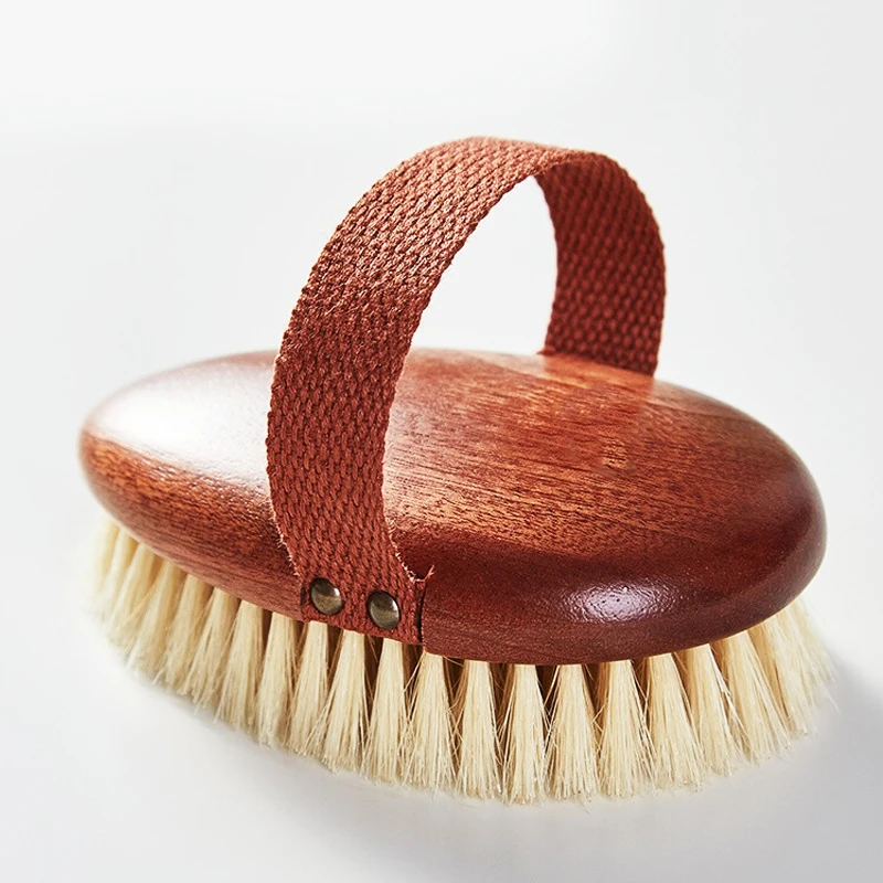 

Natural Bristle Exfoliating Massage Shower Wooden Body Bath Brush Spa Skin Care Bamboo Bath Body Brush, Natural color