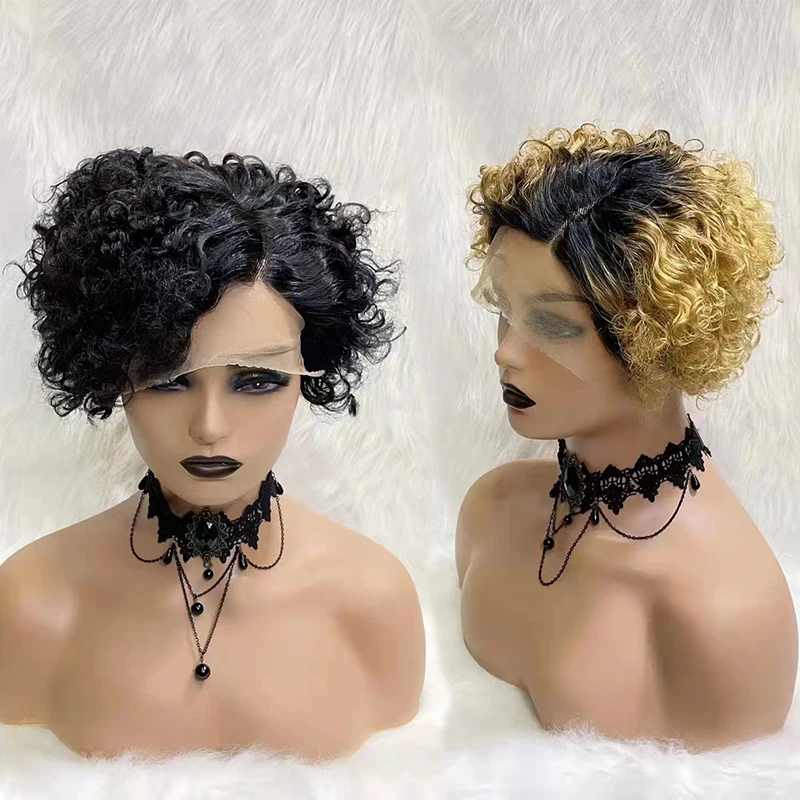 

Letsfly Short Cut T Part Lace Wig Curly Brazilian Remy Human Hair Black 1B27 1B30 Wigs 3PCS Wholesales Free Shipping