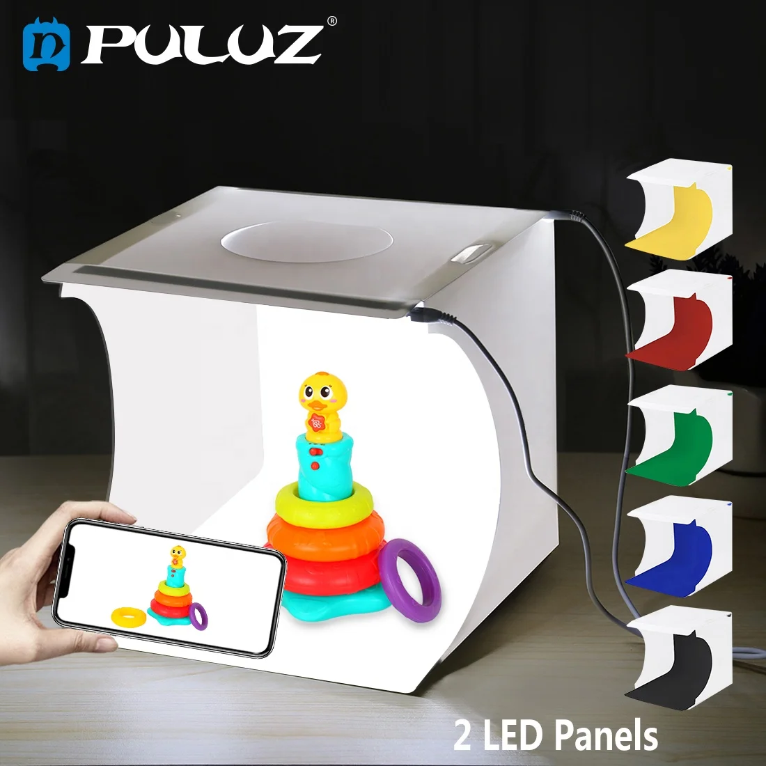 

PULUZ Manufacturer 2LED Lightbox Mini Photo Studio Box 1100LM Photography Light Studio Shooting Tent Box Kit & 6 Color Backdrops