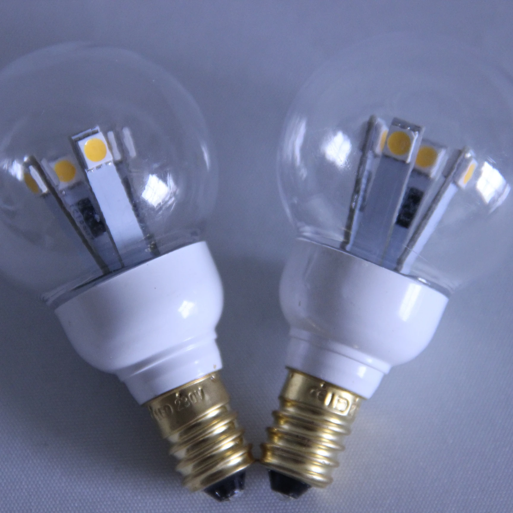 Professional quality glued inside 230V E14 SMD LED diam.45mm globe bulb