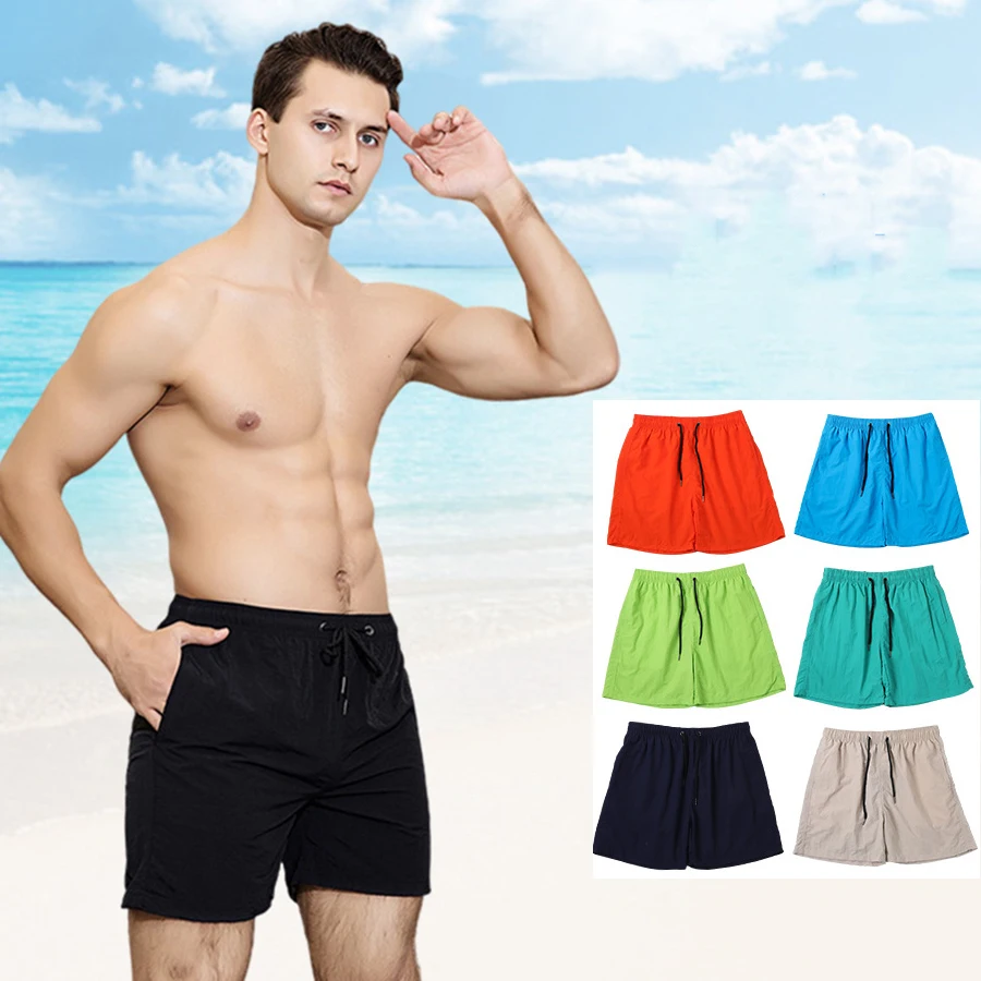 

2022 Wholesale Solid color Casual Shorts Seaside Summer New Style Beach Shorts Men's Straight Quarter Swim Trunks, Picture shows