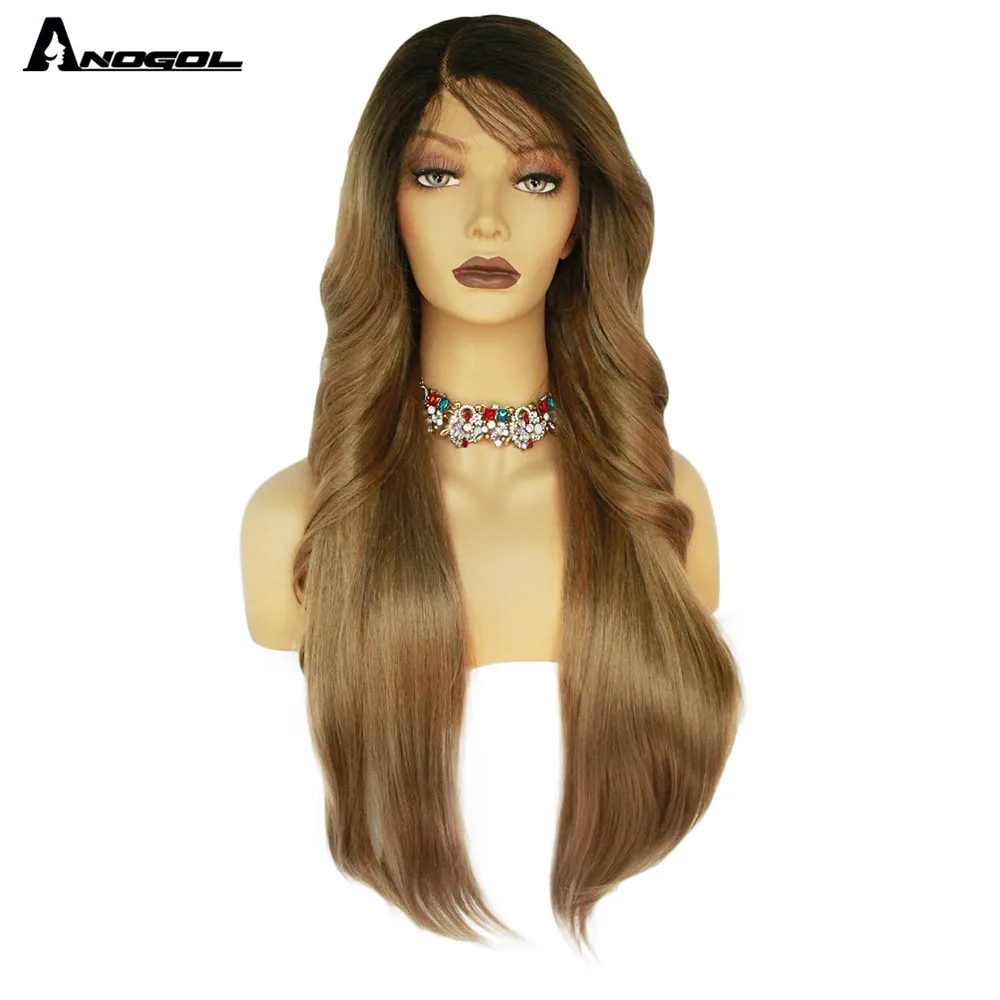 

Anogol Black coffe Lace Front Wigs with baby hair Pre Plucked for Women Long Body Wave Straight Wig