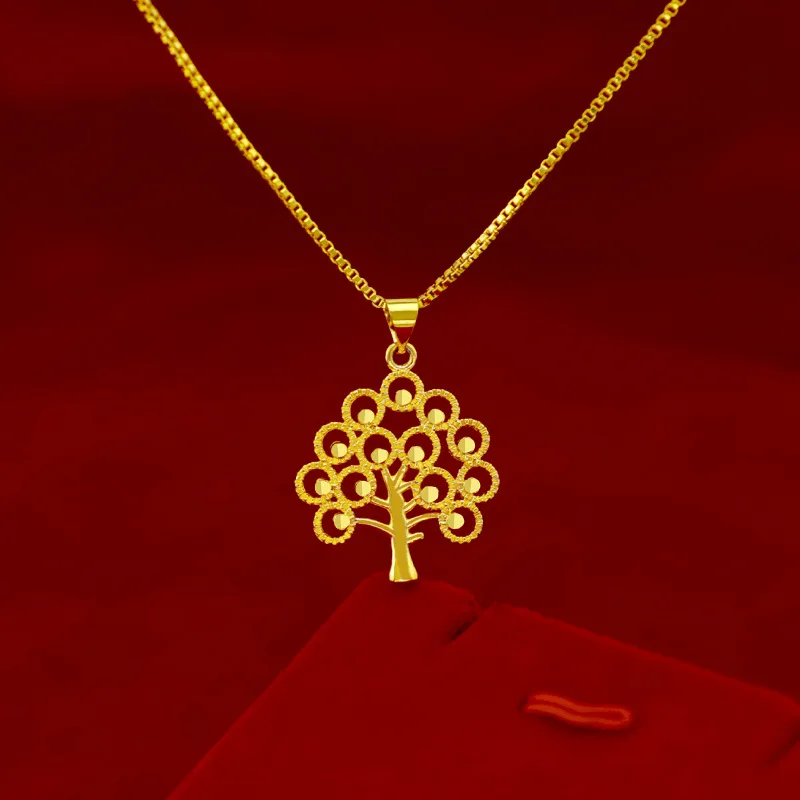 

Dropshipping Fashion Yellow Gold Necklace for Women Wedding Statement Jewelry Plant Money Tree Small Pendant Necklace Gifts