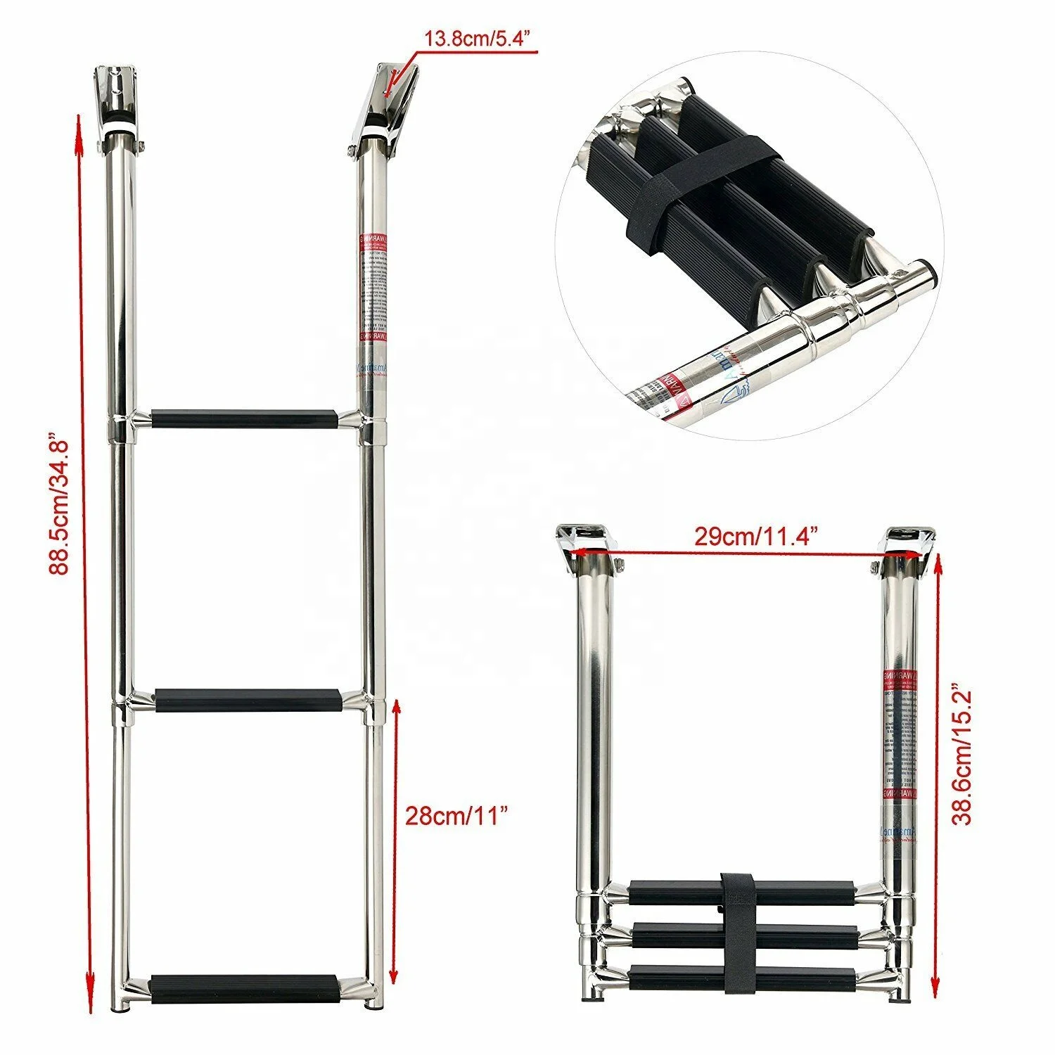 

Isure Stainless Steel 3 Step Boat Marine Telescoping Ladder with Slide Mount Swimming Telescopic Ladder Step Over Platform boat